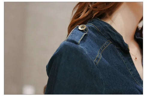 Slimming Women's Denim Dress Medium Length Short Sleeves Smooth Silhouette